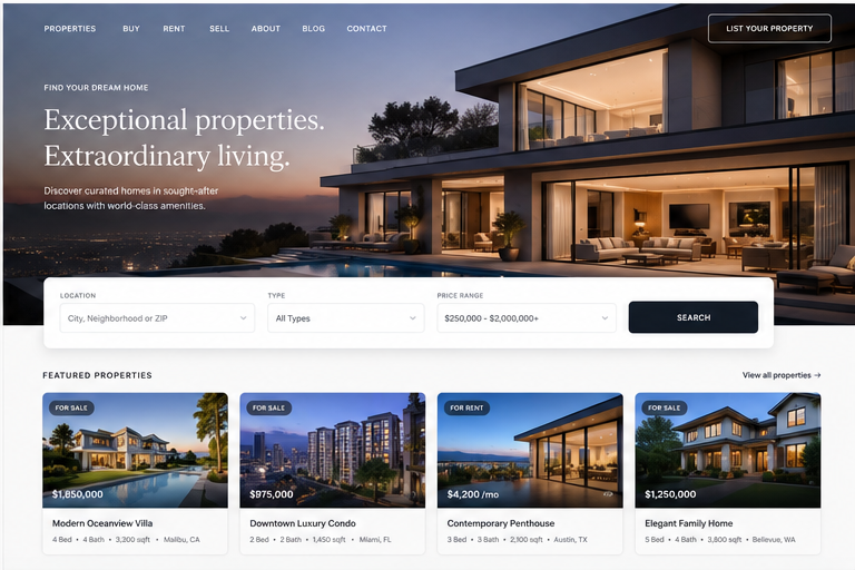 Real Estate website design preview